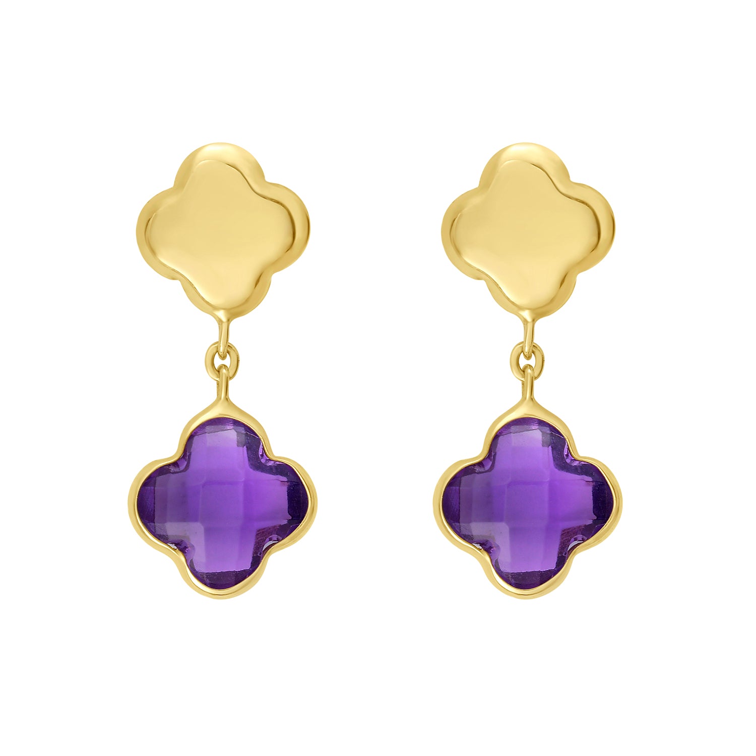 14K Amethyst Clover Gem Earrings