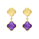 14K Amethyst Clover Gem Earrings