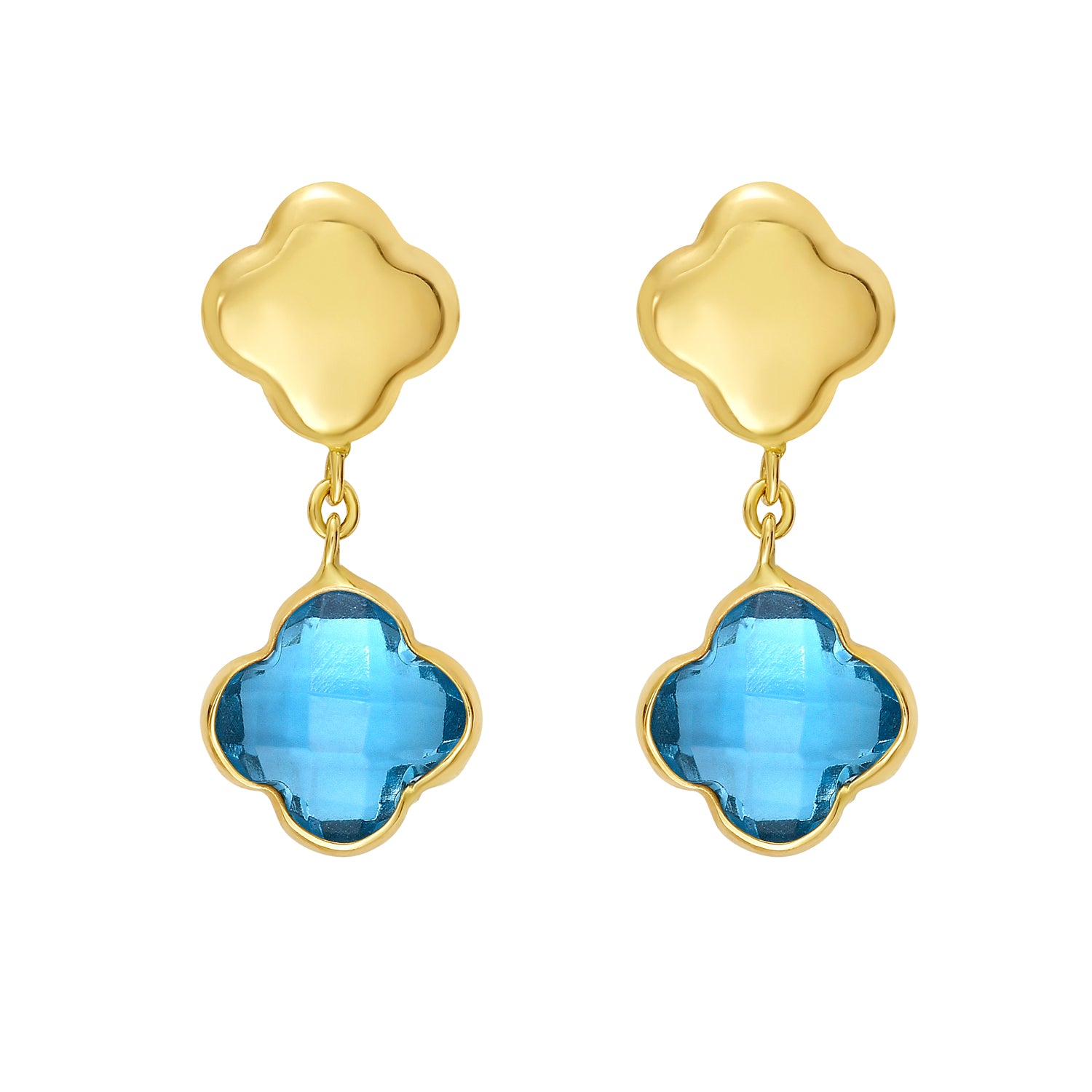 14K Swiss Blue Topaz Clover Gem Earrings