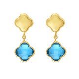 14K Swiss Blue Topaz Clover Gem Earrings