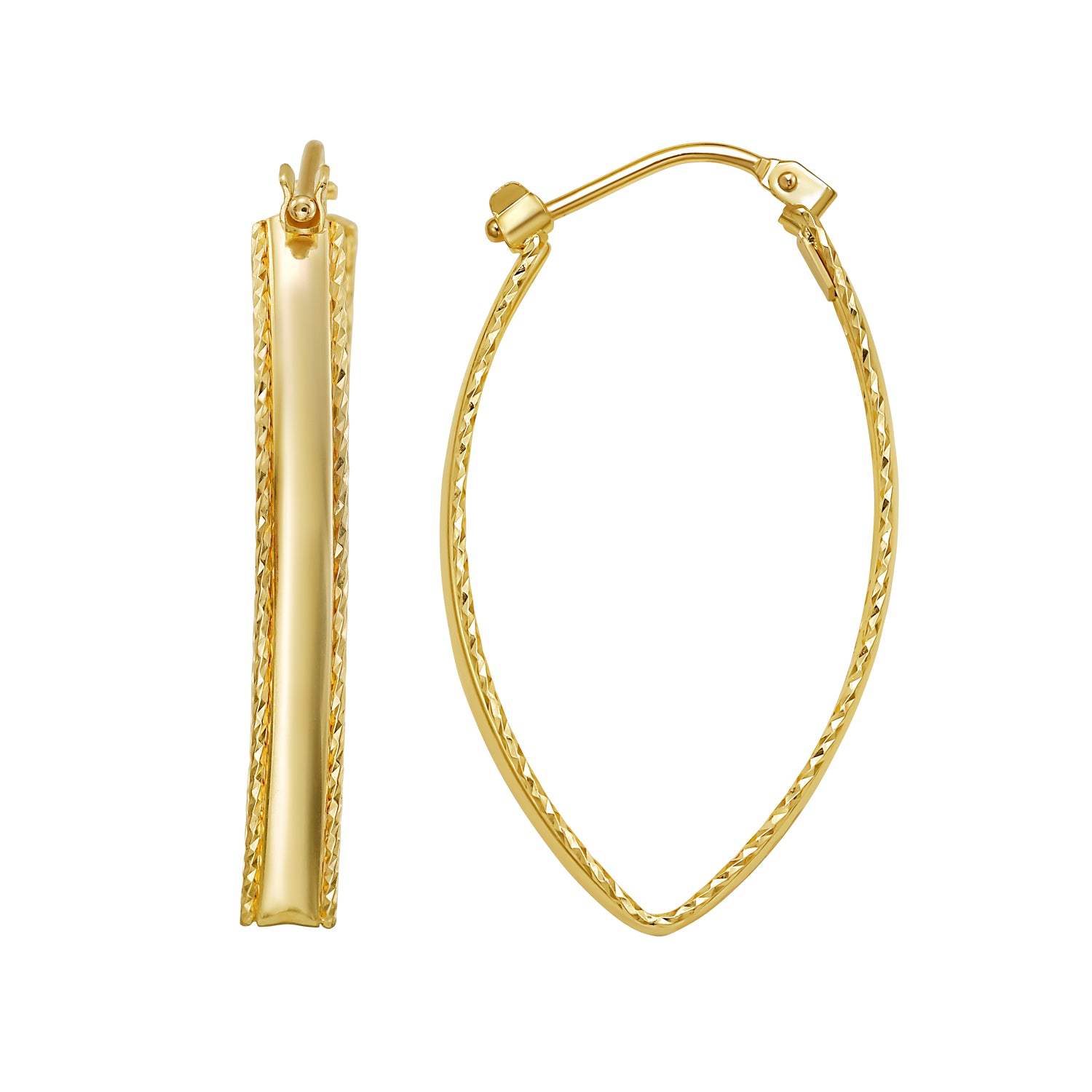 14K Large Diamond Cut Marquise Hoop Earrings