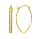 14K Large Diamond Cut Marquise Hoop Earrings