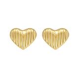 14K Puffy Ridged Heart Studs