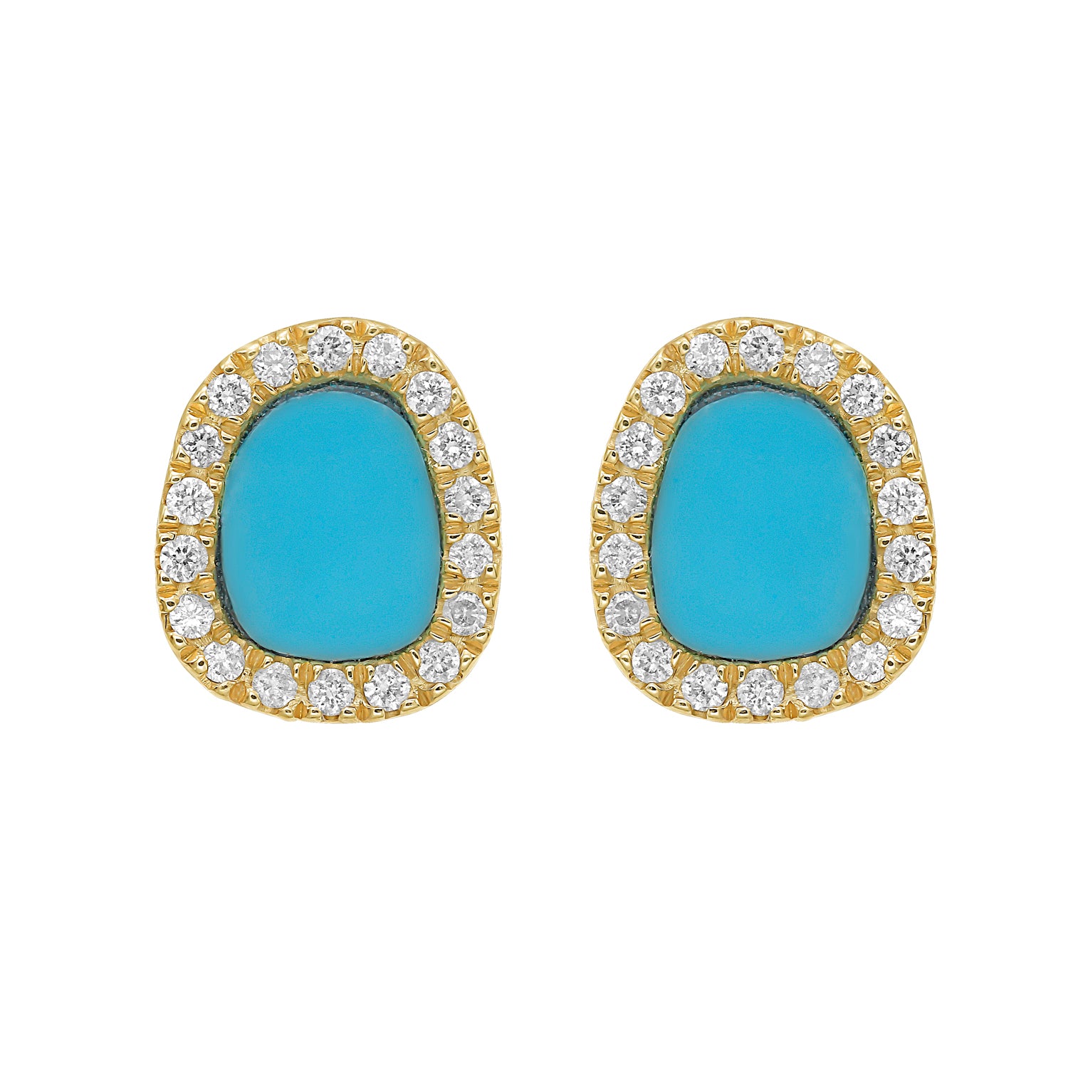 14K Diamond & Turquoise Freeform Cushion Earrings