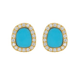 14K Diamond & Turquoise Freeform Cushion Earrings