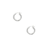 14K White Gold 3mm Diamond Cut & Polished Design Hoop Earring
