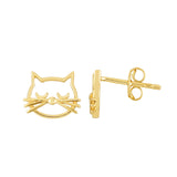 14K Gold Polished Cat Face Stud Earring