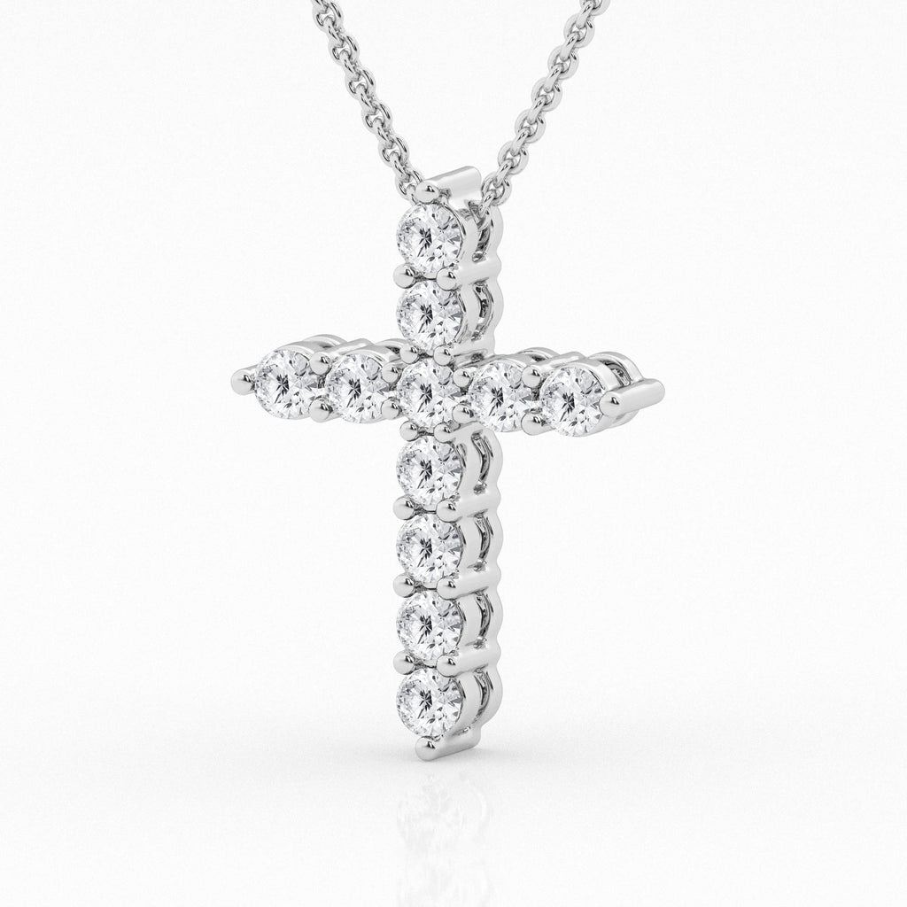 14K White Gold Lab Diamond Cross Pendant Necklace