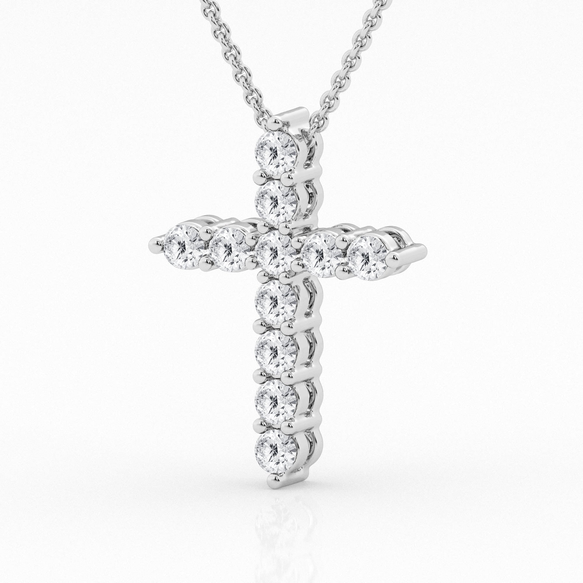 14K White Gold Lab Diamond Cross Pendant Necklace