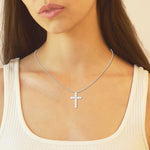14K White Gold Lab Diamond Cross Pendant Necklace