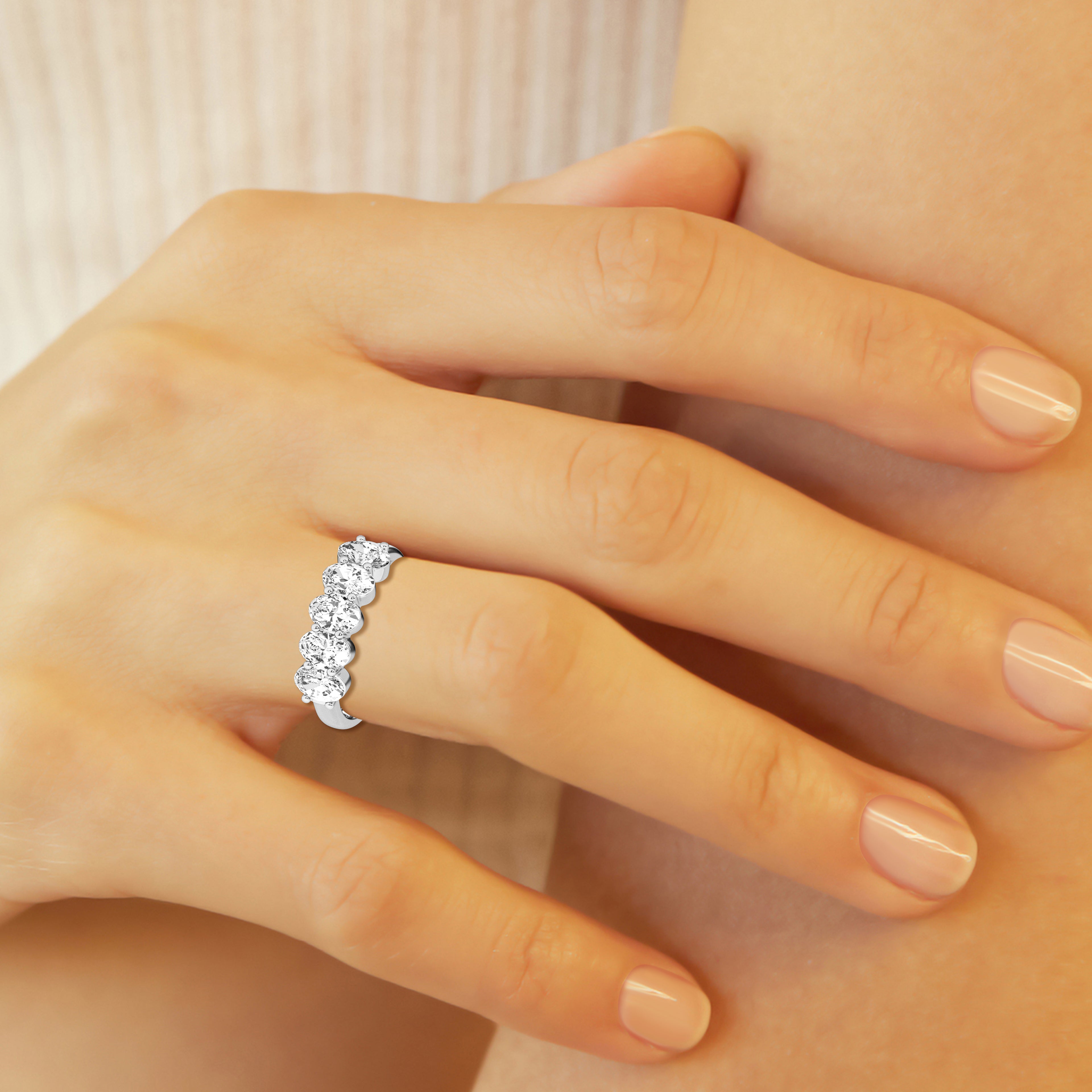 14K White Gold 2ct Lab Diamond Oval 5-Stone Engagement Ring