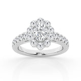 14K White Gold Oval Lab Diamond Halo Engagement Ring