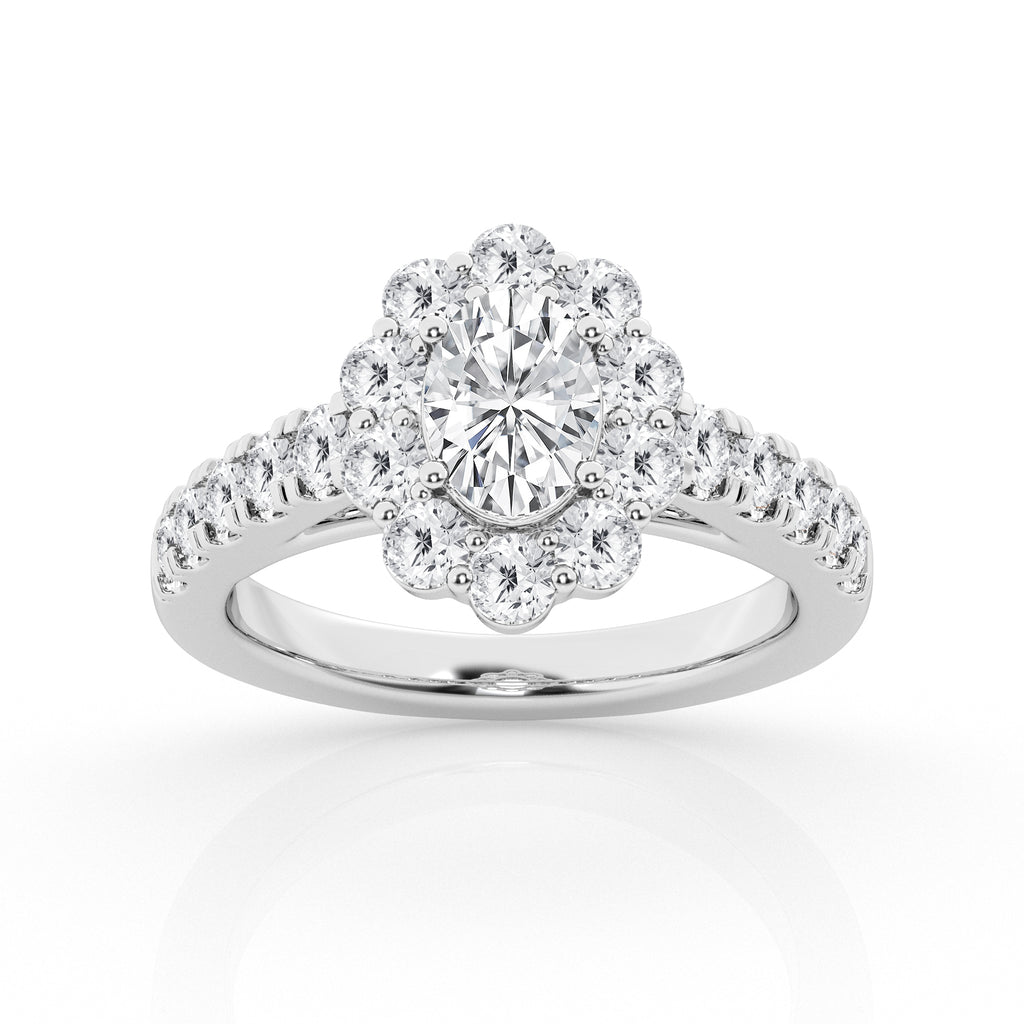 14K White Gold Oval Lab Diamond Halo Engagement Ring