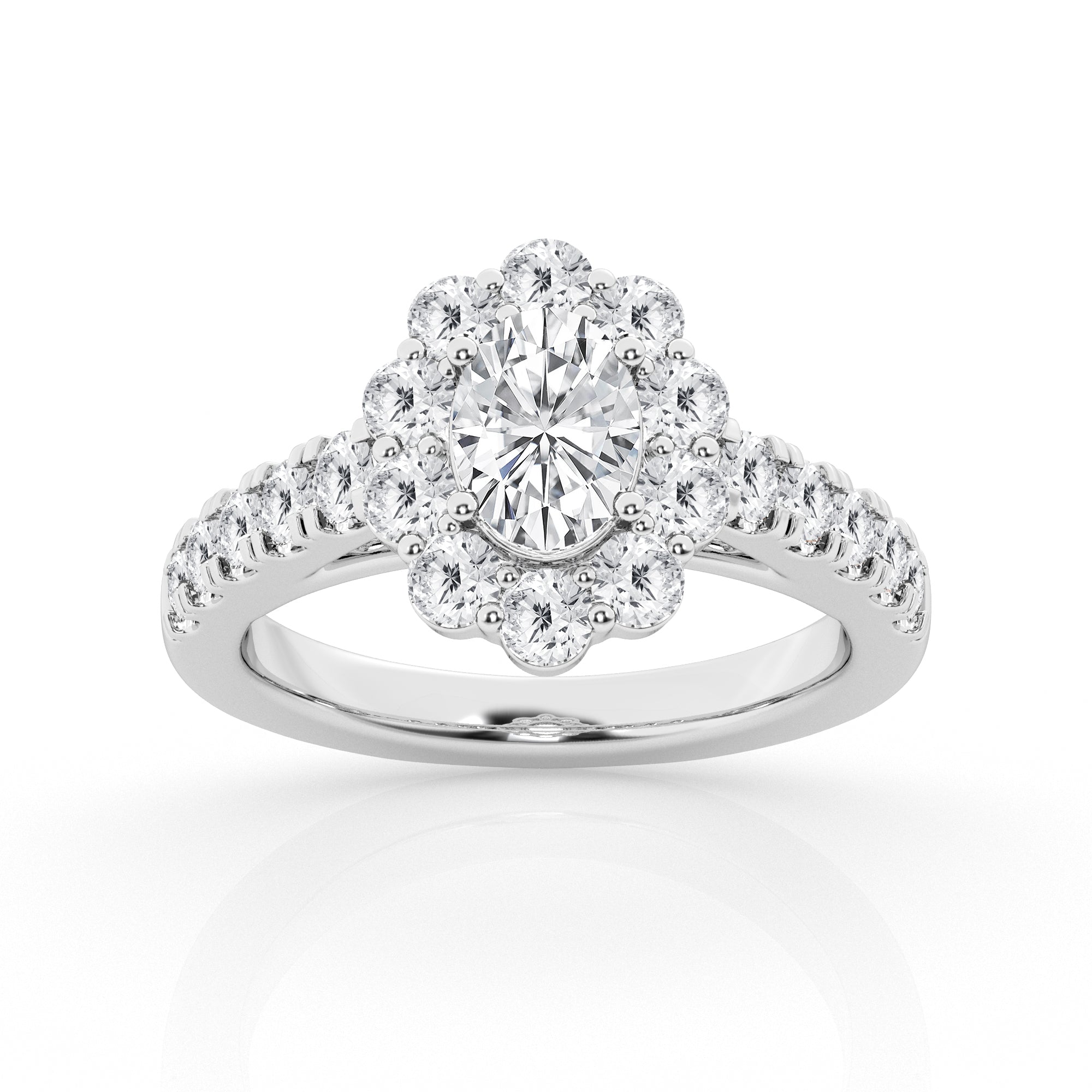 14K White Gold Oval Lab Diamond Halo Engagement Ring