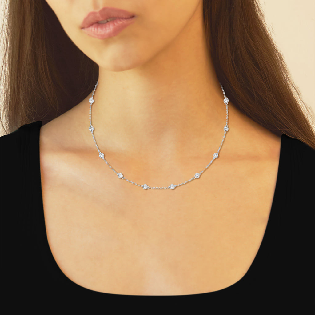 14K White Gold Lab Diamond Station Necklace - 2ctw