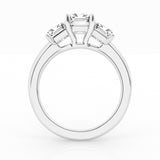 14K White Gold 3ct Emerald Cut Lab Diamond Trilogy Ring