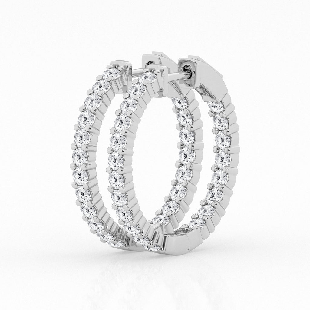 14K White Gold Round Lab Diamond Hoop Earrings