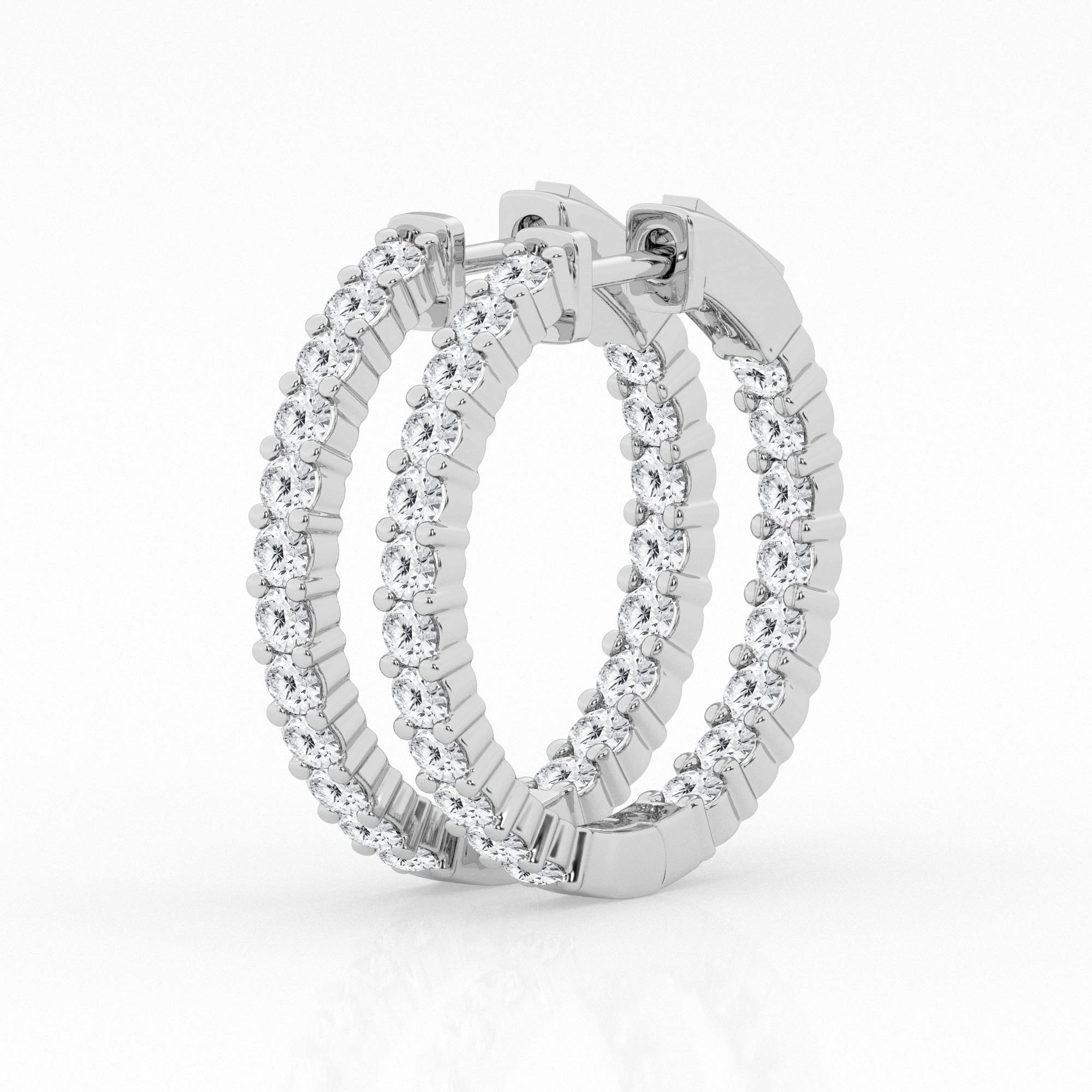 14K White Gold Round Lab Diamond Hoop Earrings