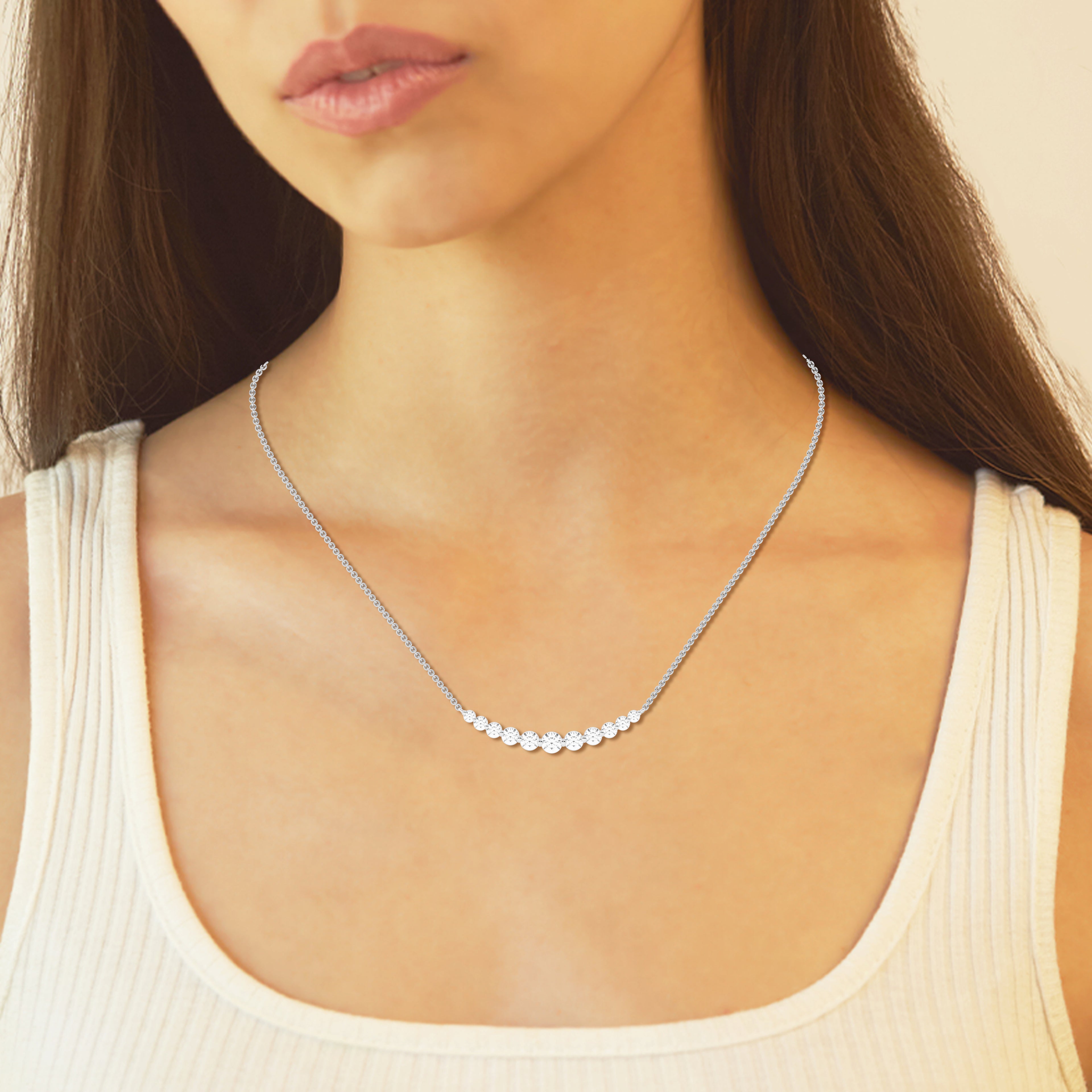 14K White Gold Lab Diamond Smile Pendant Necklace
