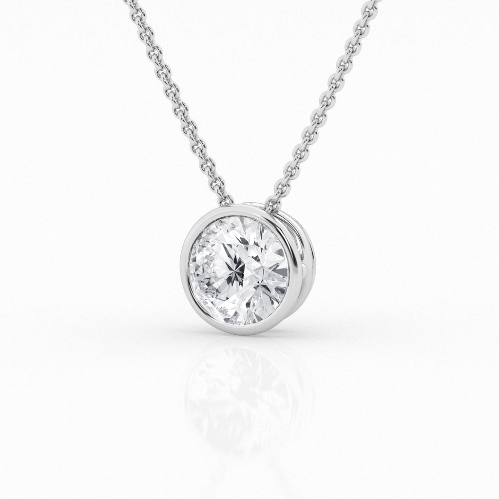 14K White Gold Lab Diamond Solitaire Bezel Pendant