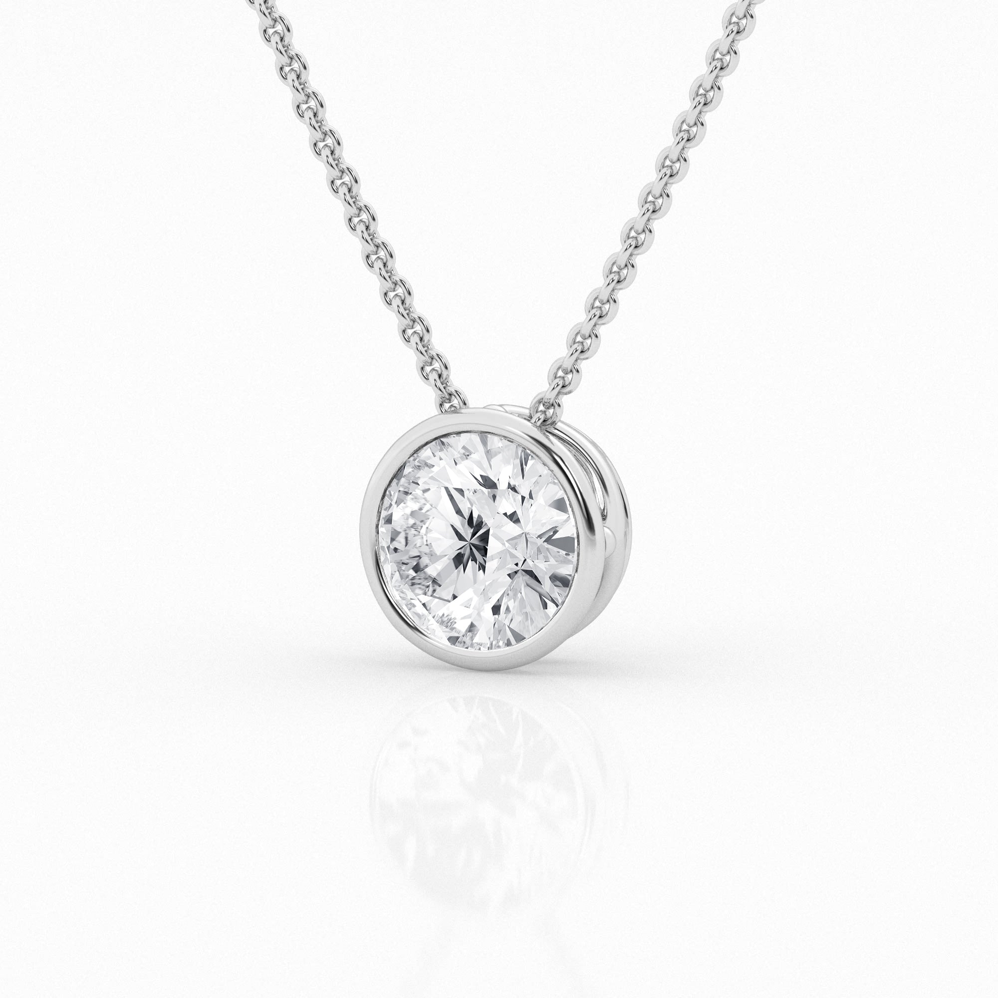 14K White Gold Lab Diamond Solitaire Bezel Pendant