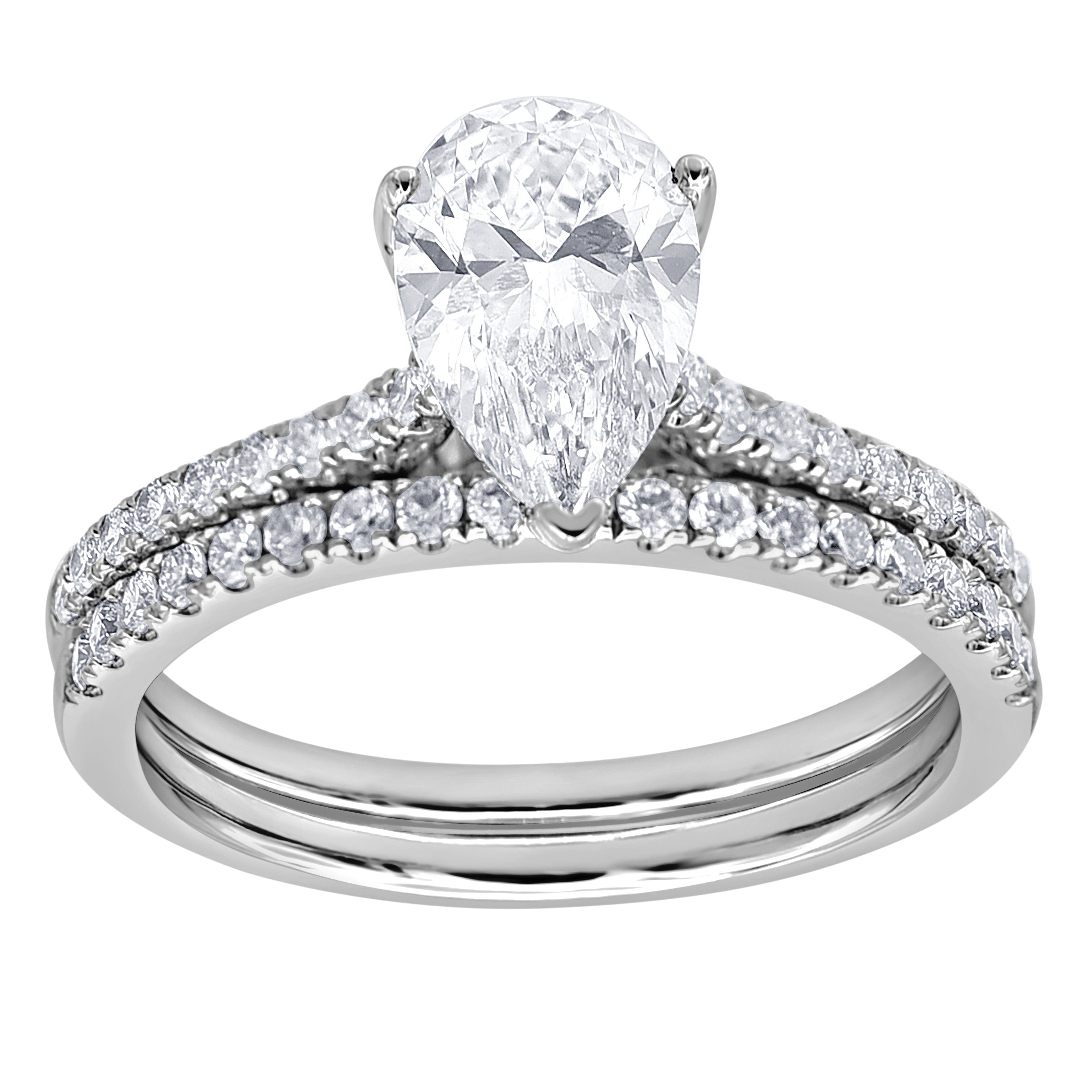 14K White Gold Pear Lab Diamond Halo Engagement Ring