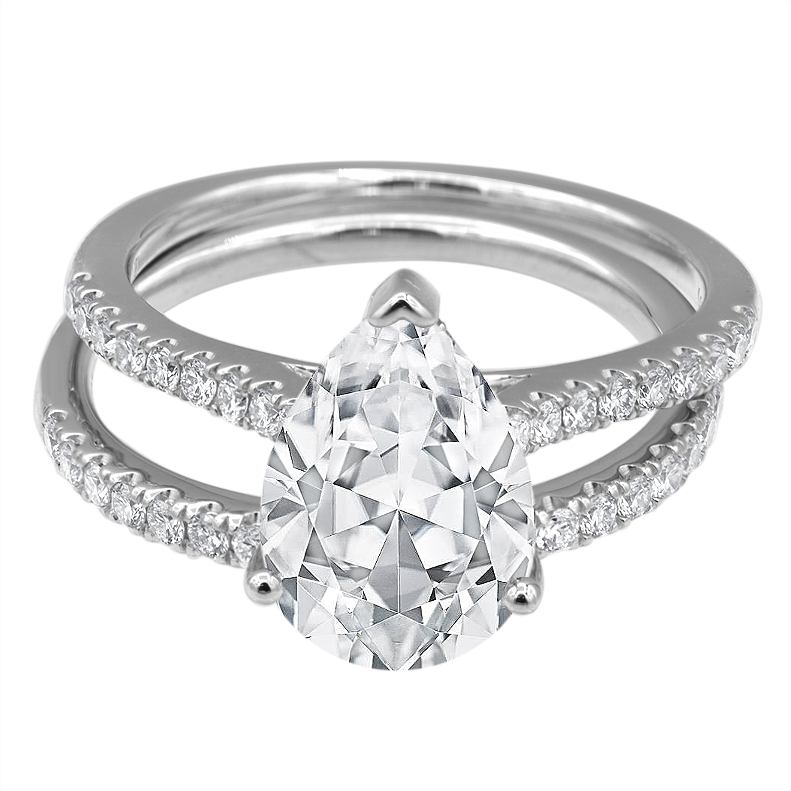14K White Gold Pear Lab Diamond Halo Engagement Ring