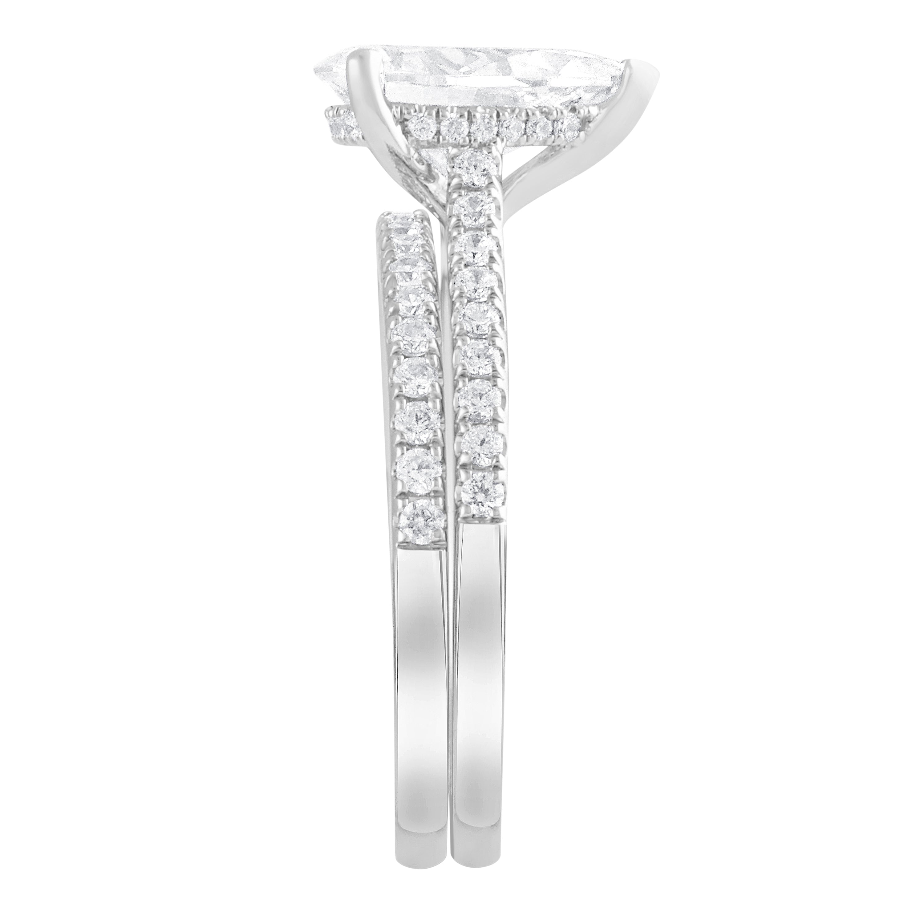 14K White Gold Pear Lab Diamond Halo Engagement Ring