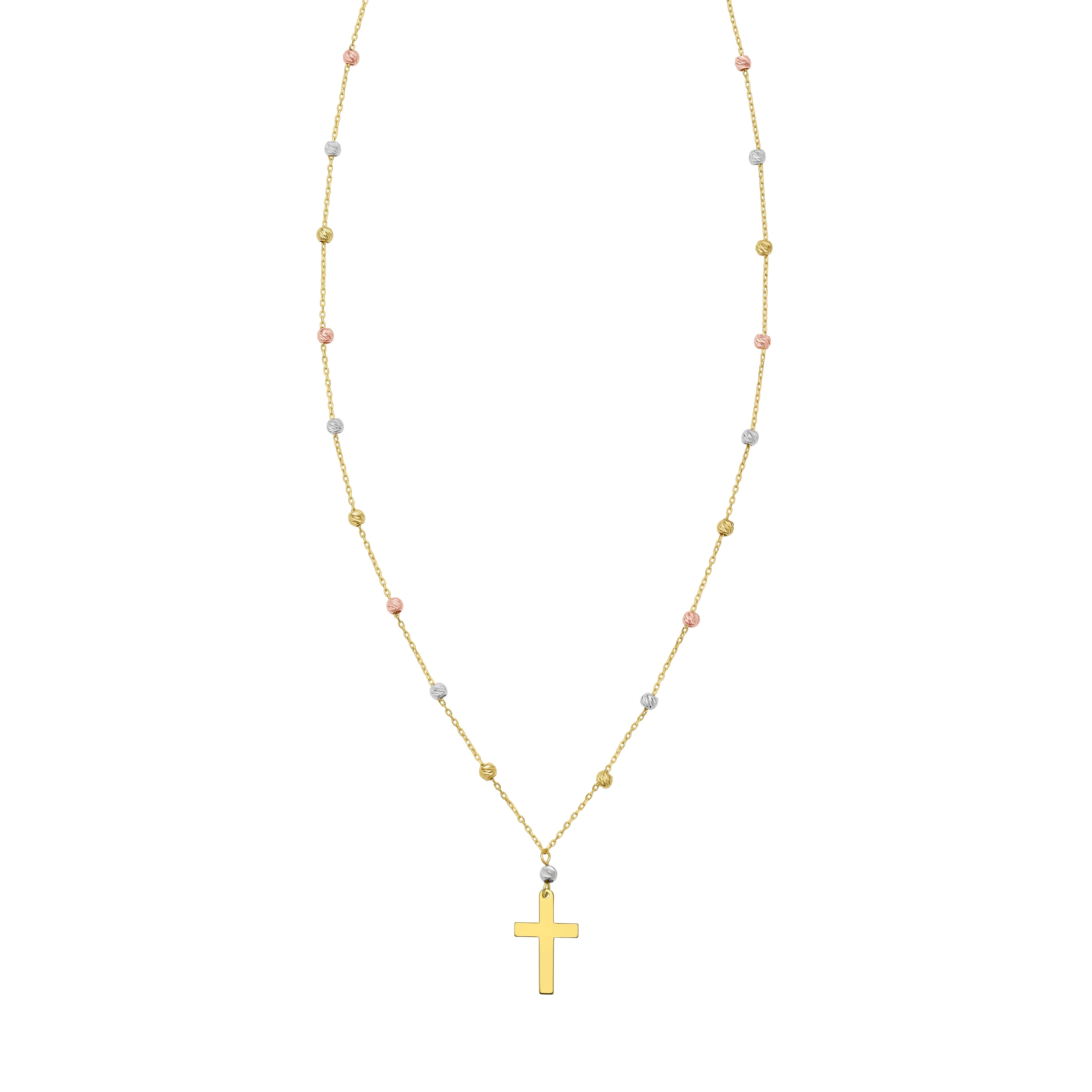 14K Beaded Cross Necklace
