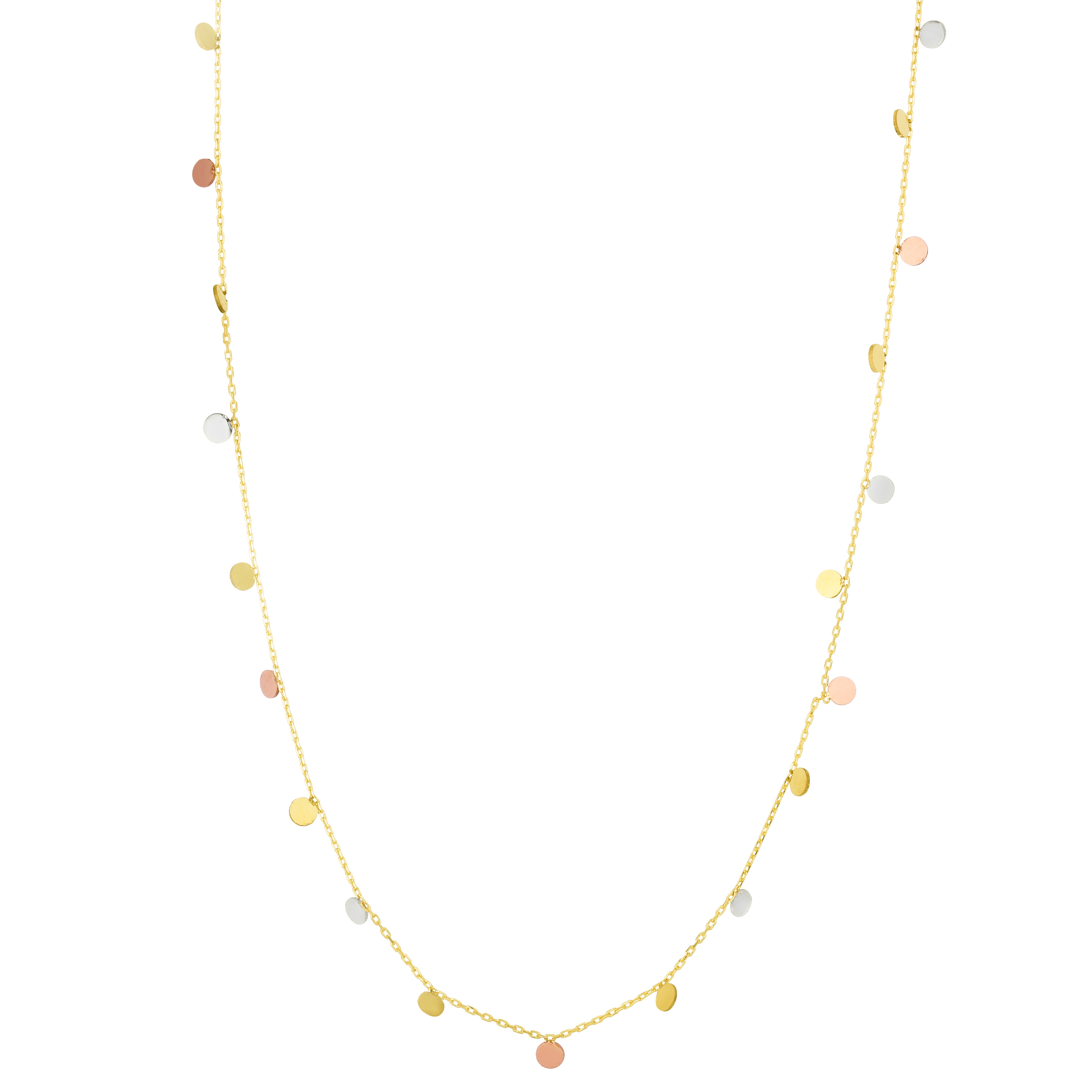 14K Tricolor Dangling Circles Necklace