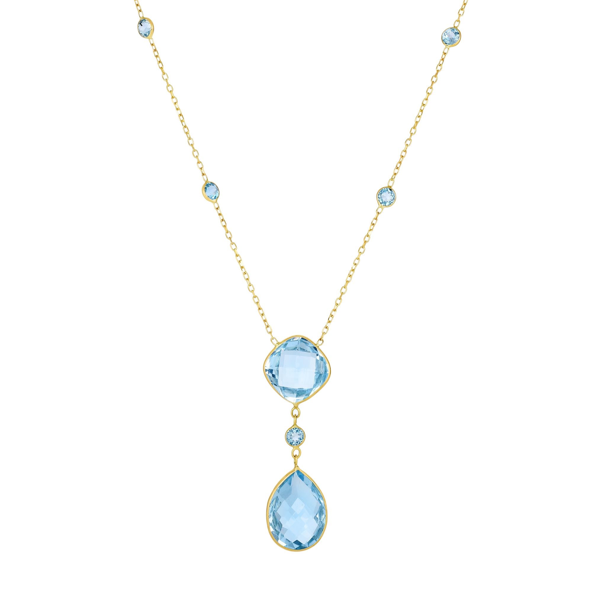 14K Gold Blue Topaz Drop Necklace