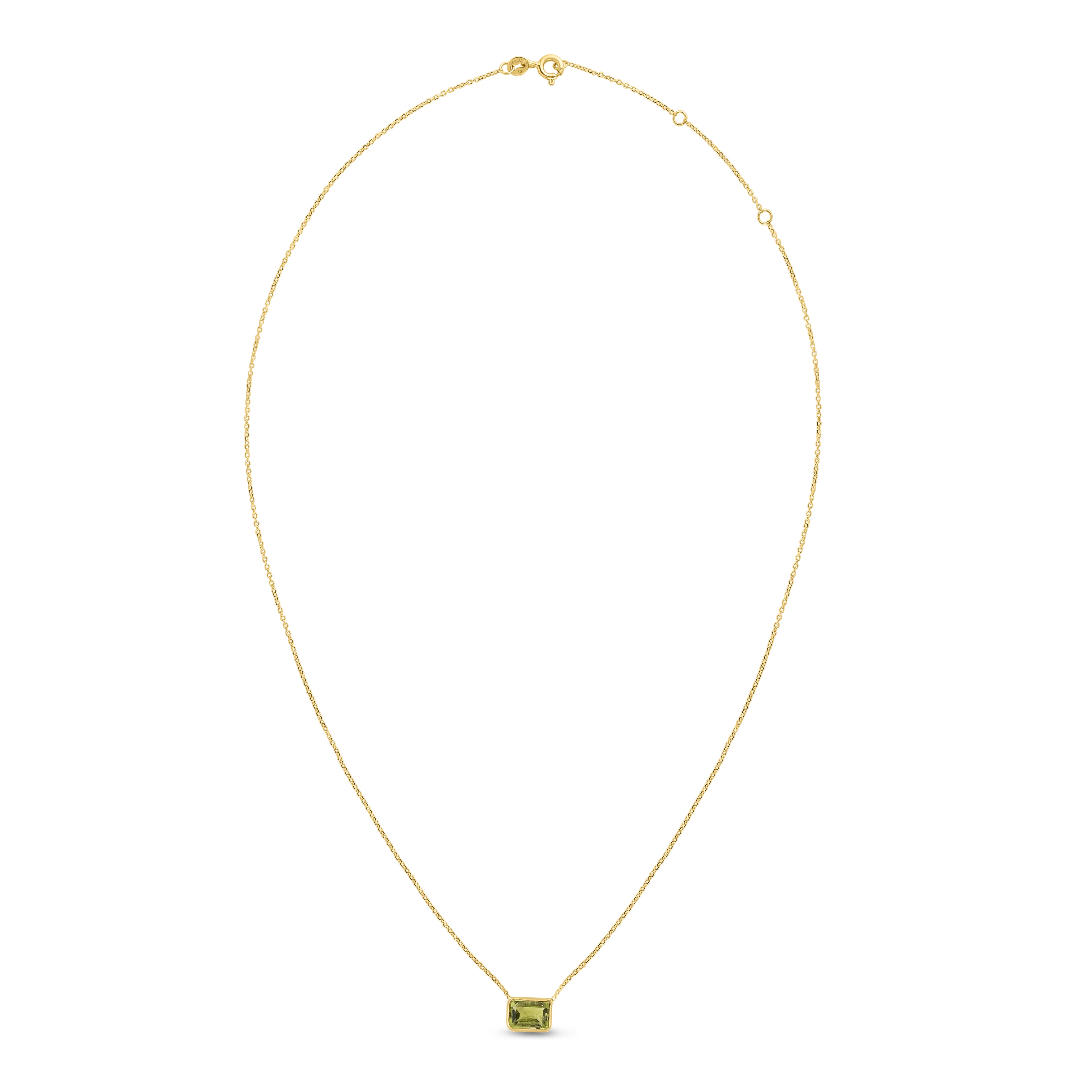 14K Gold Emerald Cut Peridot Necklace