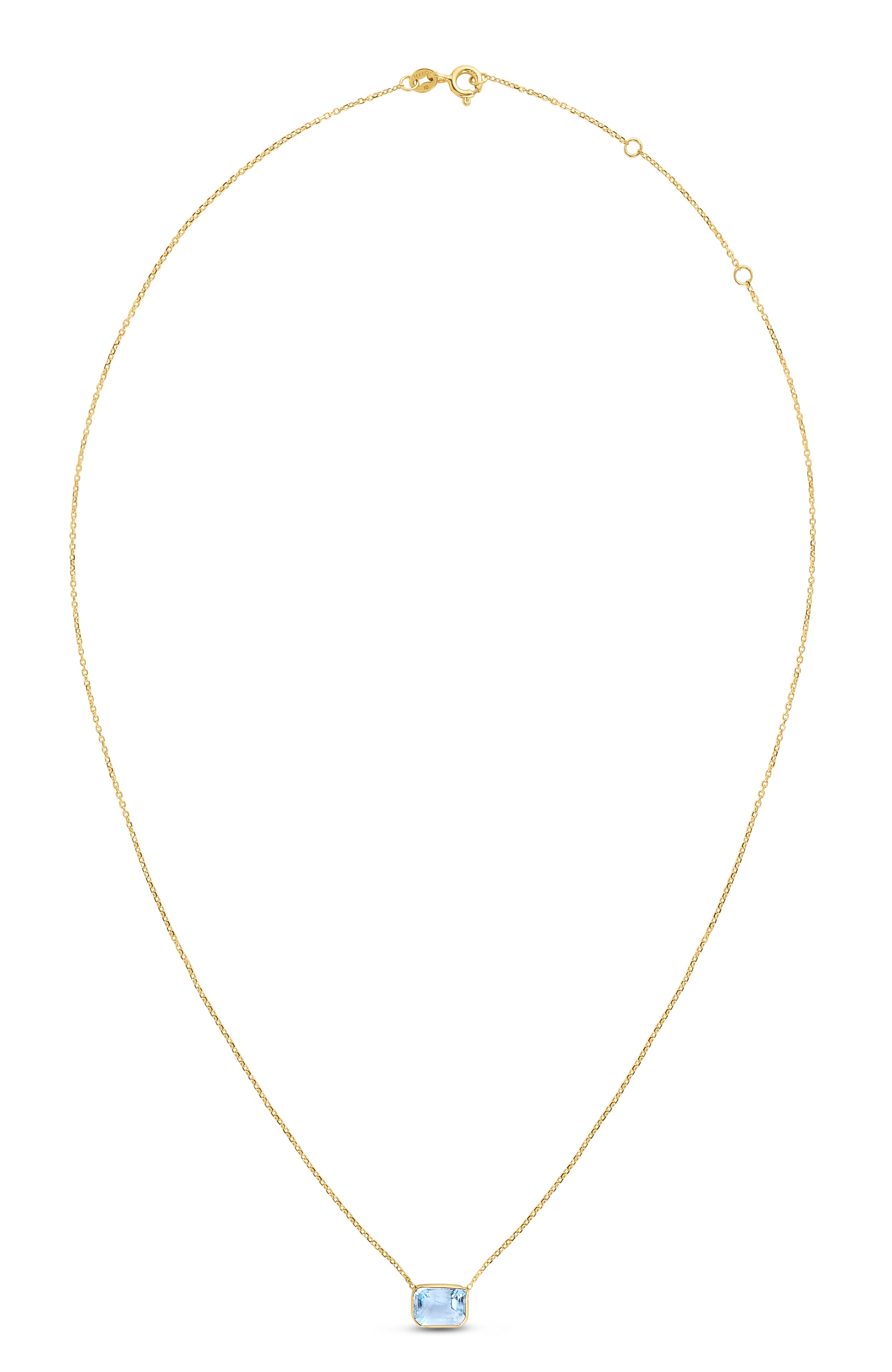 14K Gold Emerald Cut Blue Topaz Necklace