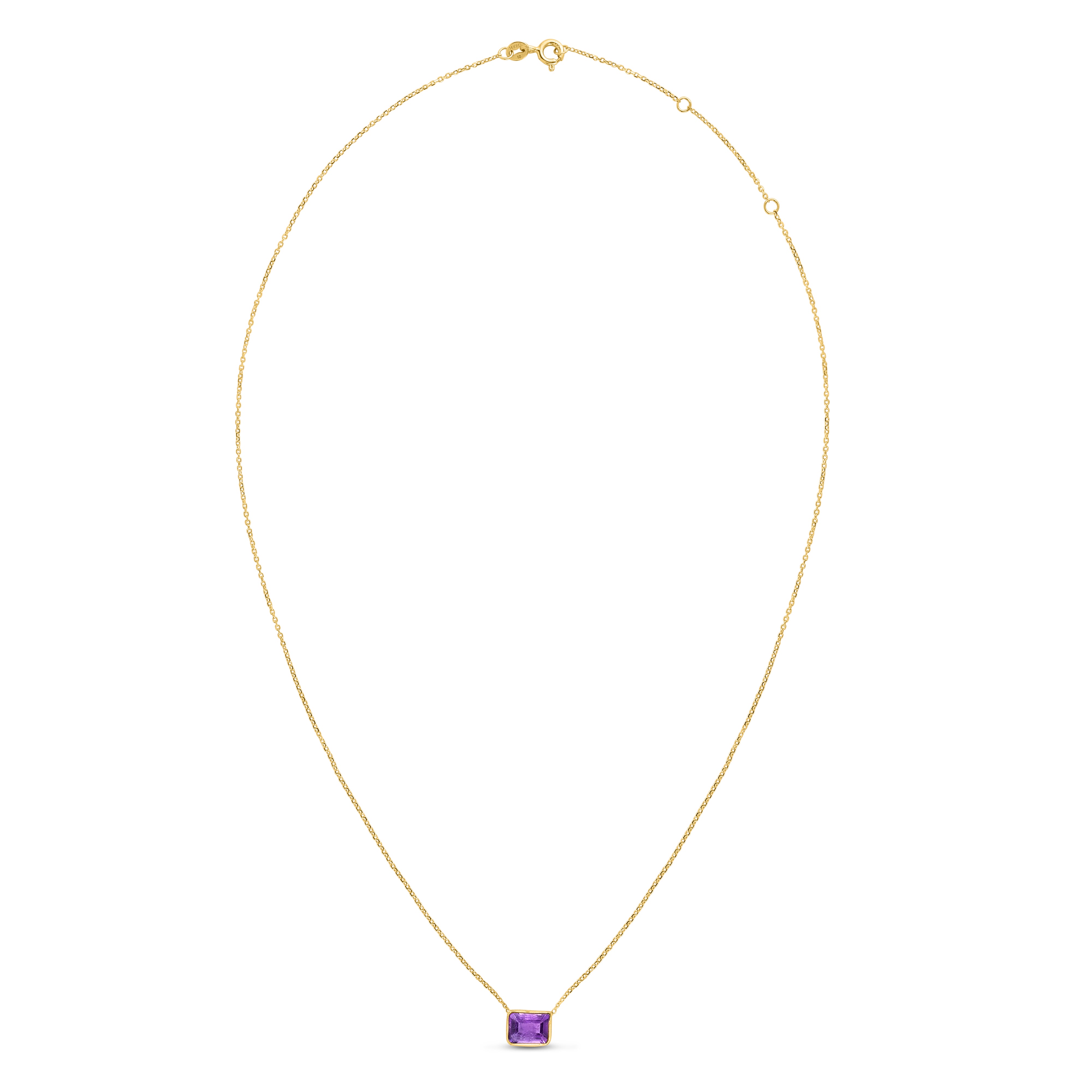 14K Gold Emerald Cut Amethyst Necklace
