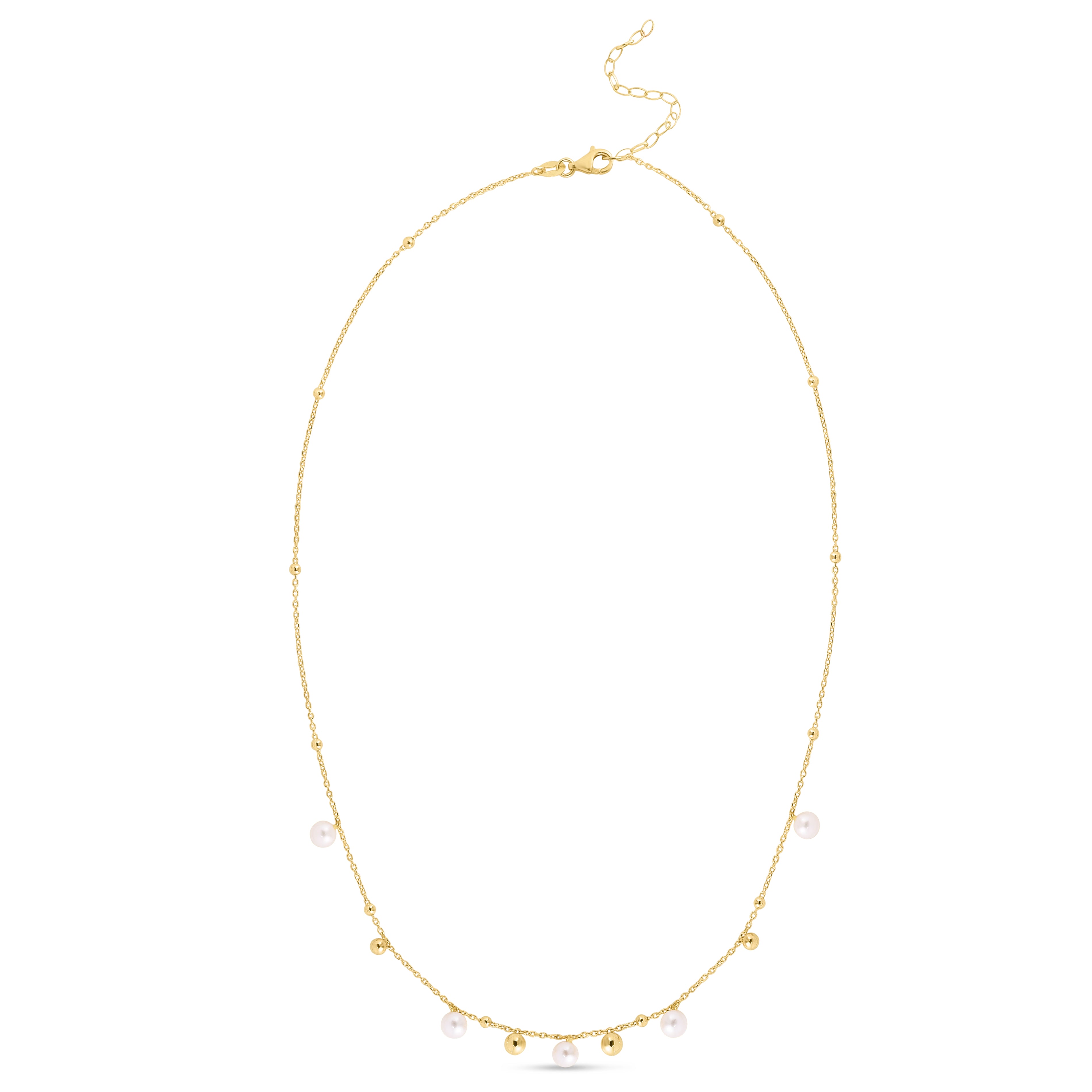14K Gold Pearl and Scattered Bead Necklace