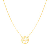 14K Gold Tree of Life on Mirror Chain Necklace