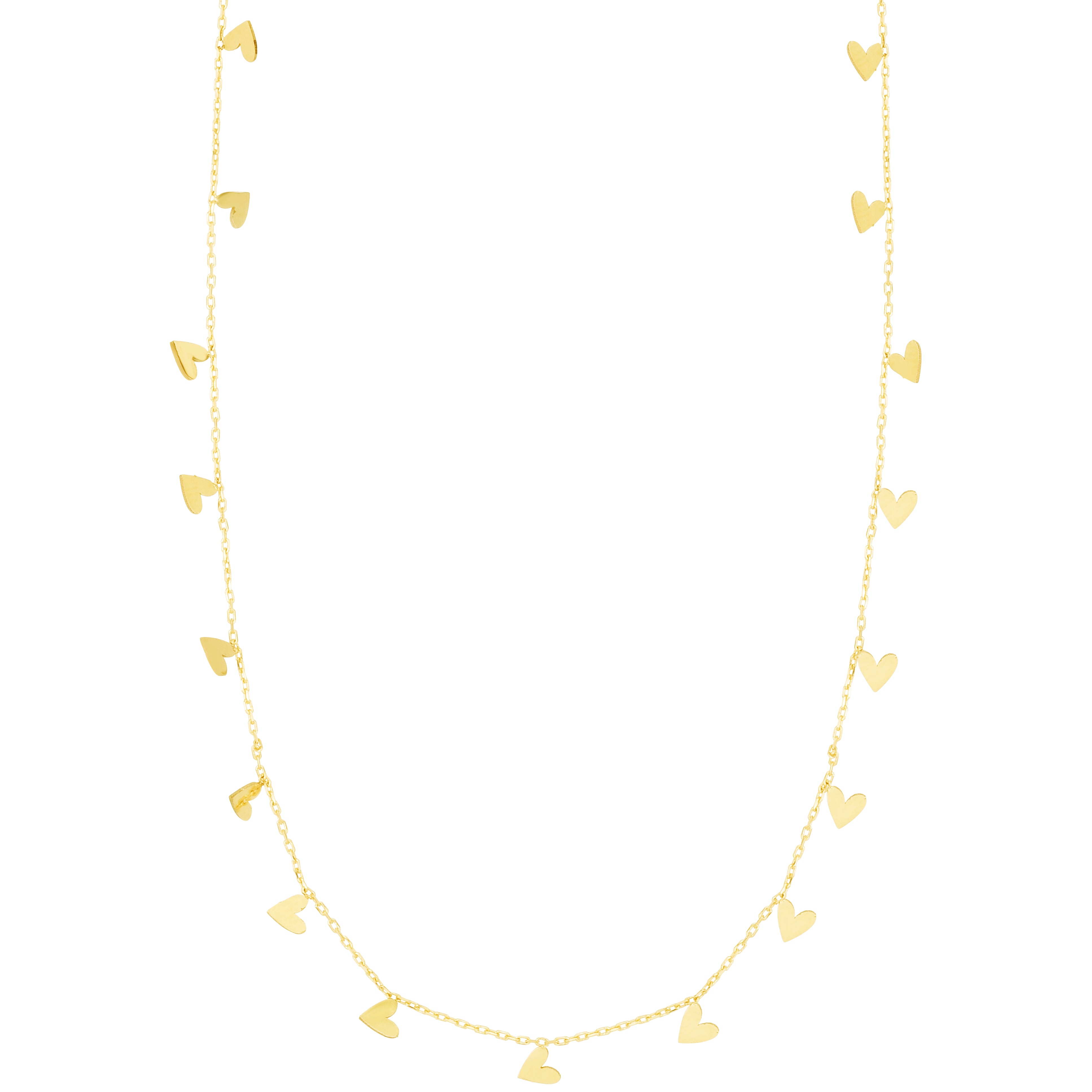 14K Gold Dangling Hearts Necklace
