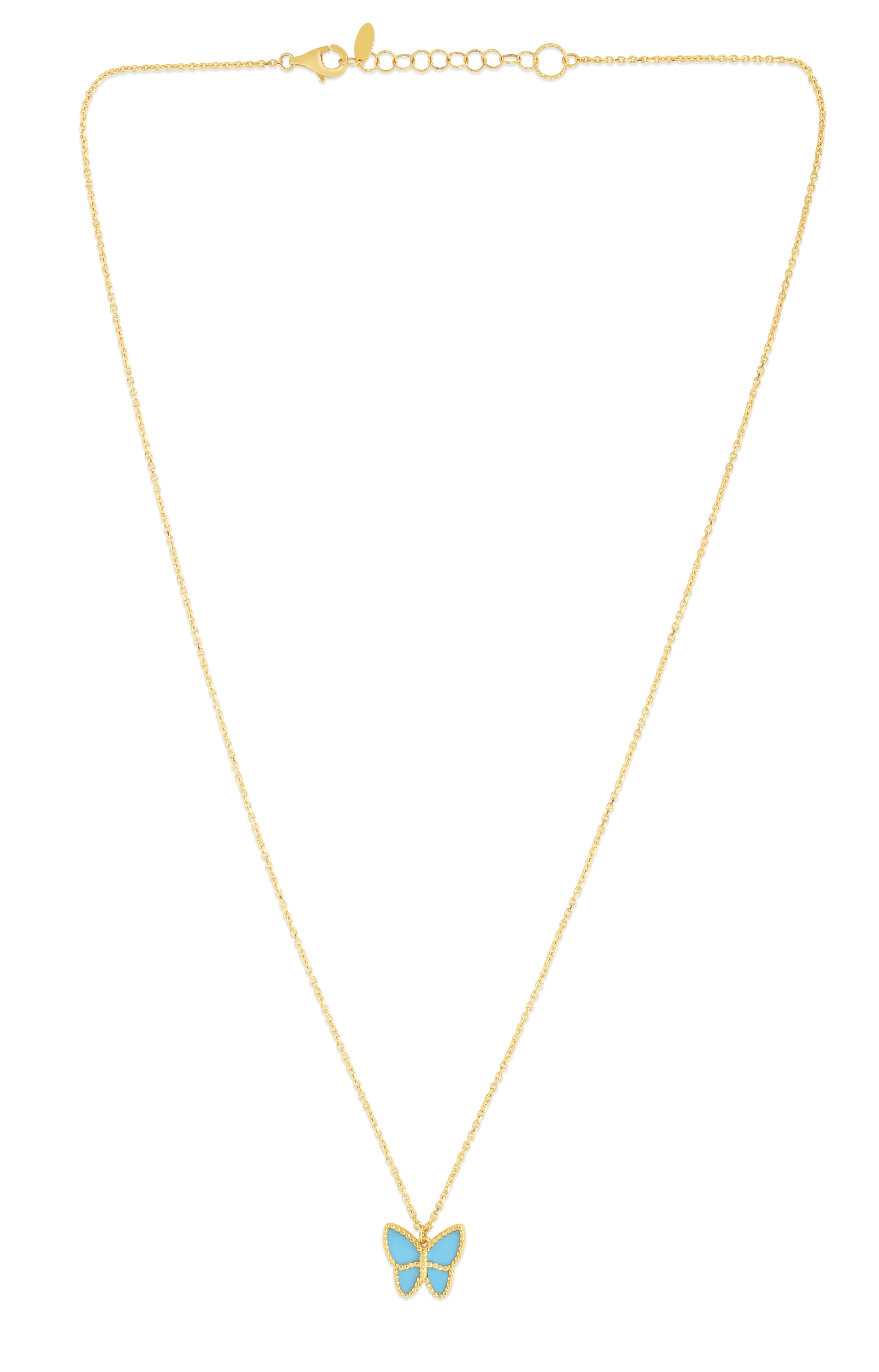 14K Gold Turquoise Paste Butterfly Necklace