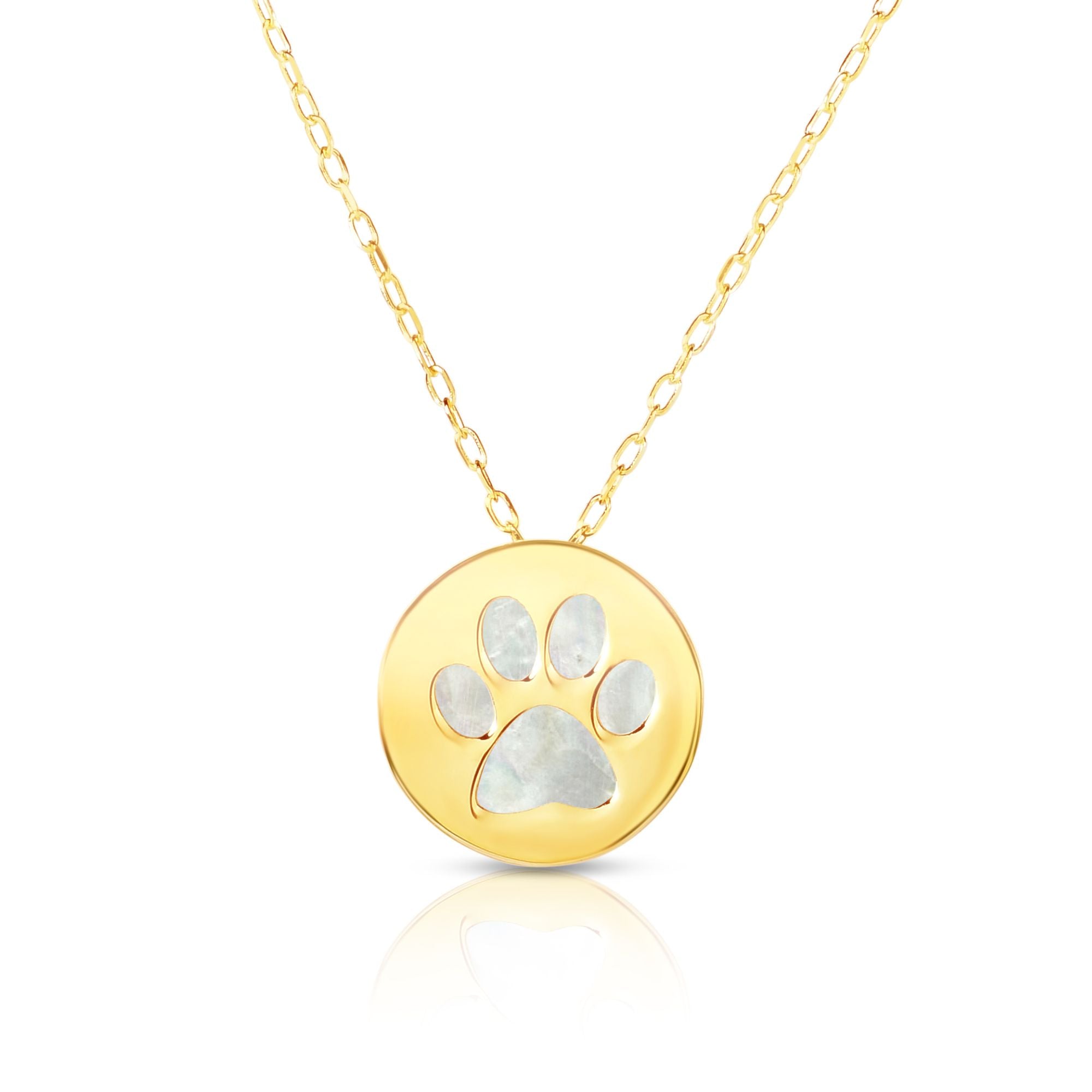 14K Gold Paw Print Mother of Pearl Necklace