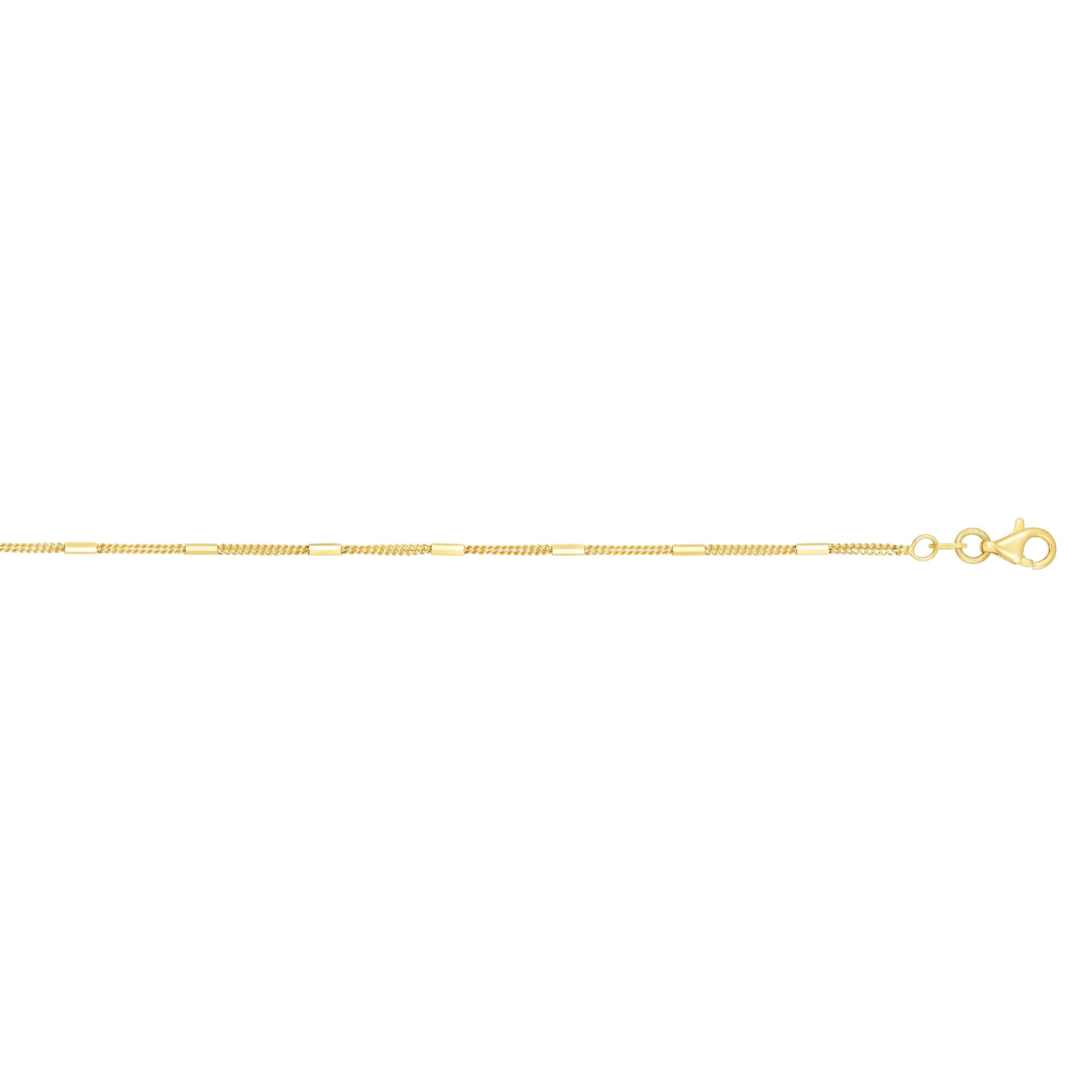 14K Gold 1.3mm Polished Bar Station Saturn Chain