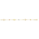14K Tri-color Gold Polished Cube & Cross Bracelet