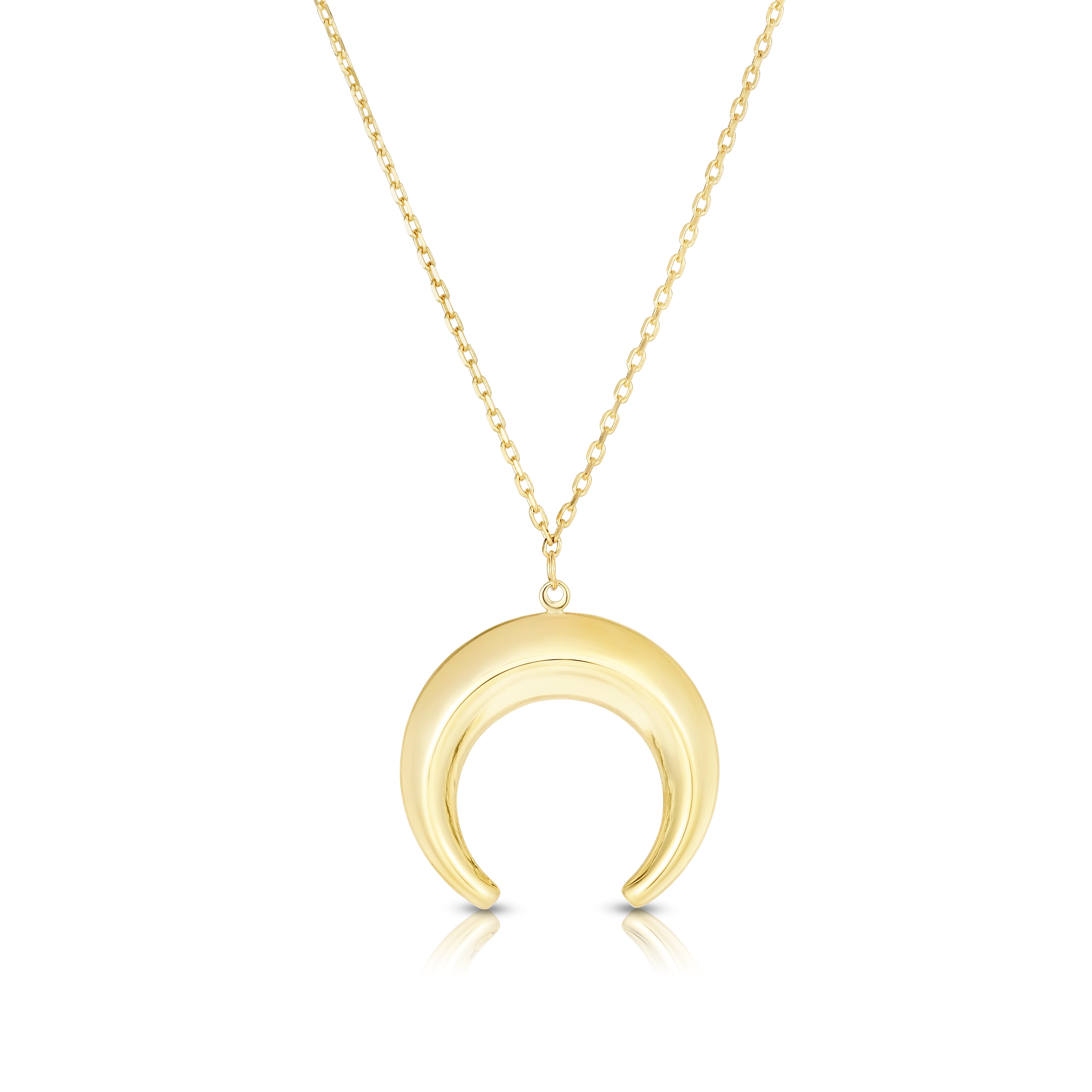 14K Gold Puffed Crescent Necklace