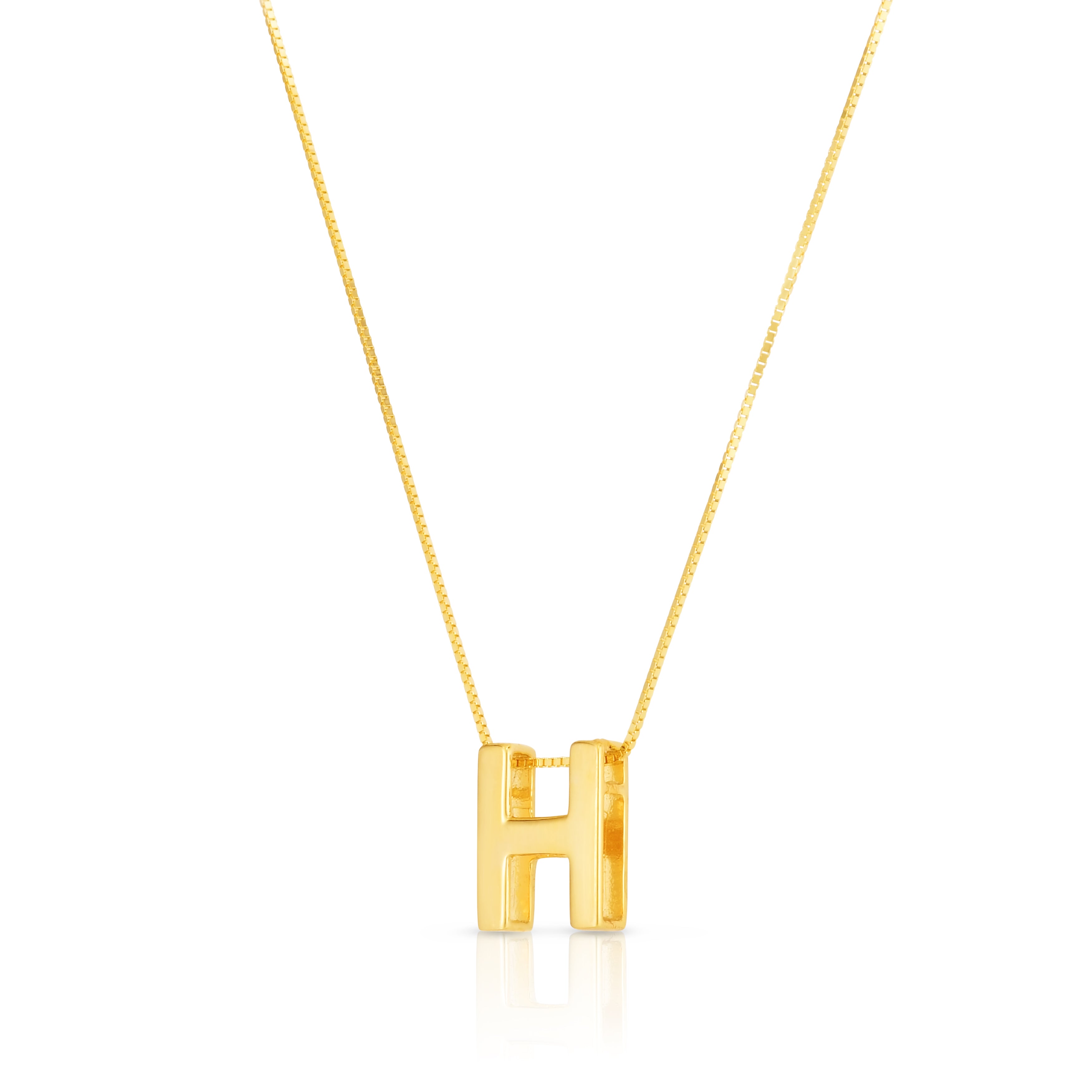 14K Gold Block Letter Initial H Necklace
