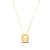 14K Gold Block Letter Initial Q Necklace