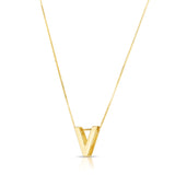 14K Gold Block Letter Initial V Necklace