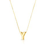 14K Gold Block Letter Initial Y Necklace