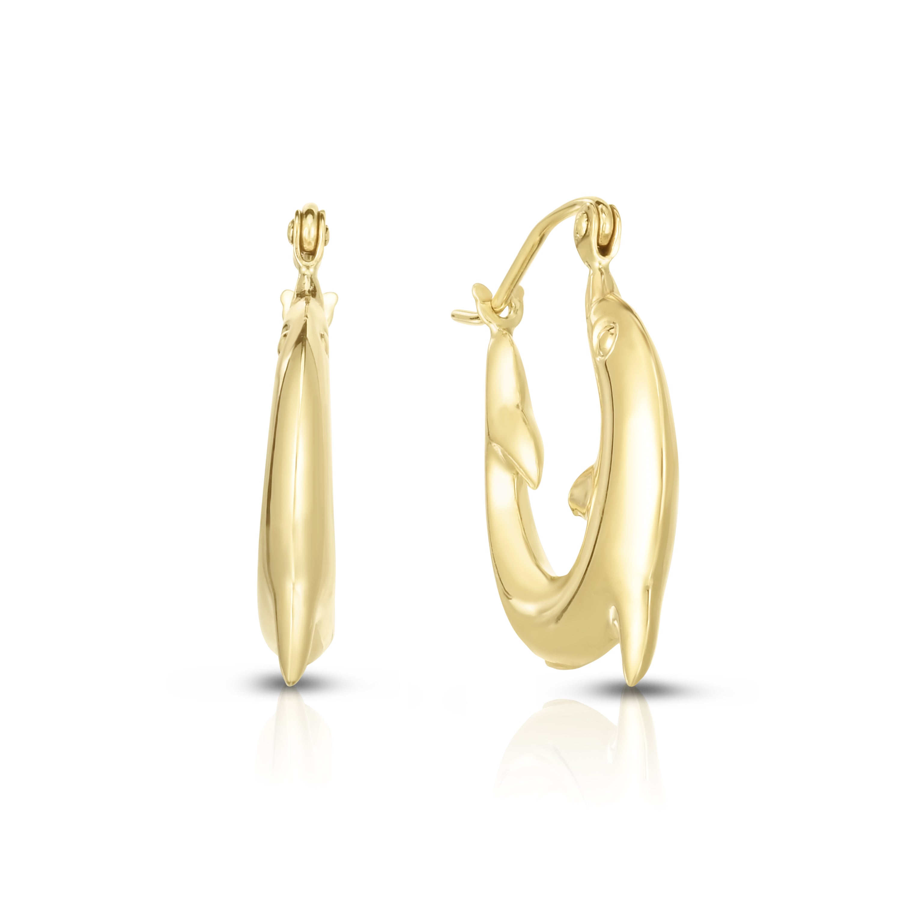 14K Gold Small Dolphin Back to Back Hoop Earring