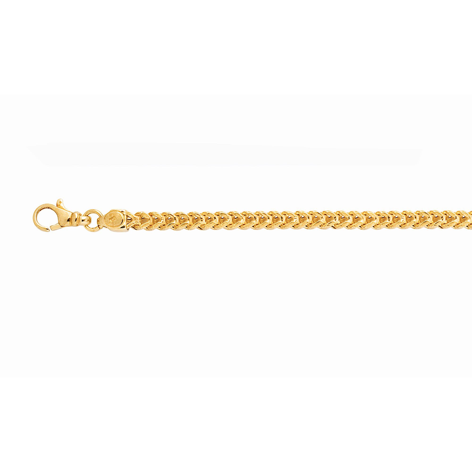 14K Gold 22"" 5.3mm Semi-Solid Square Franco Chain