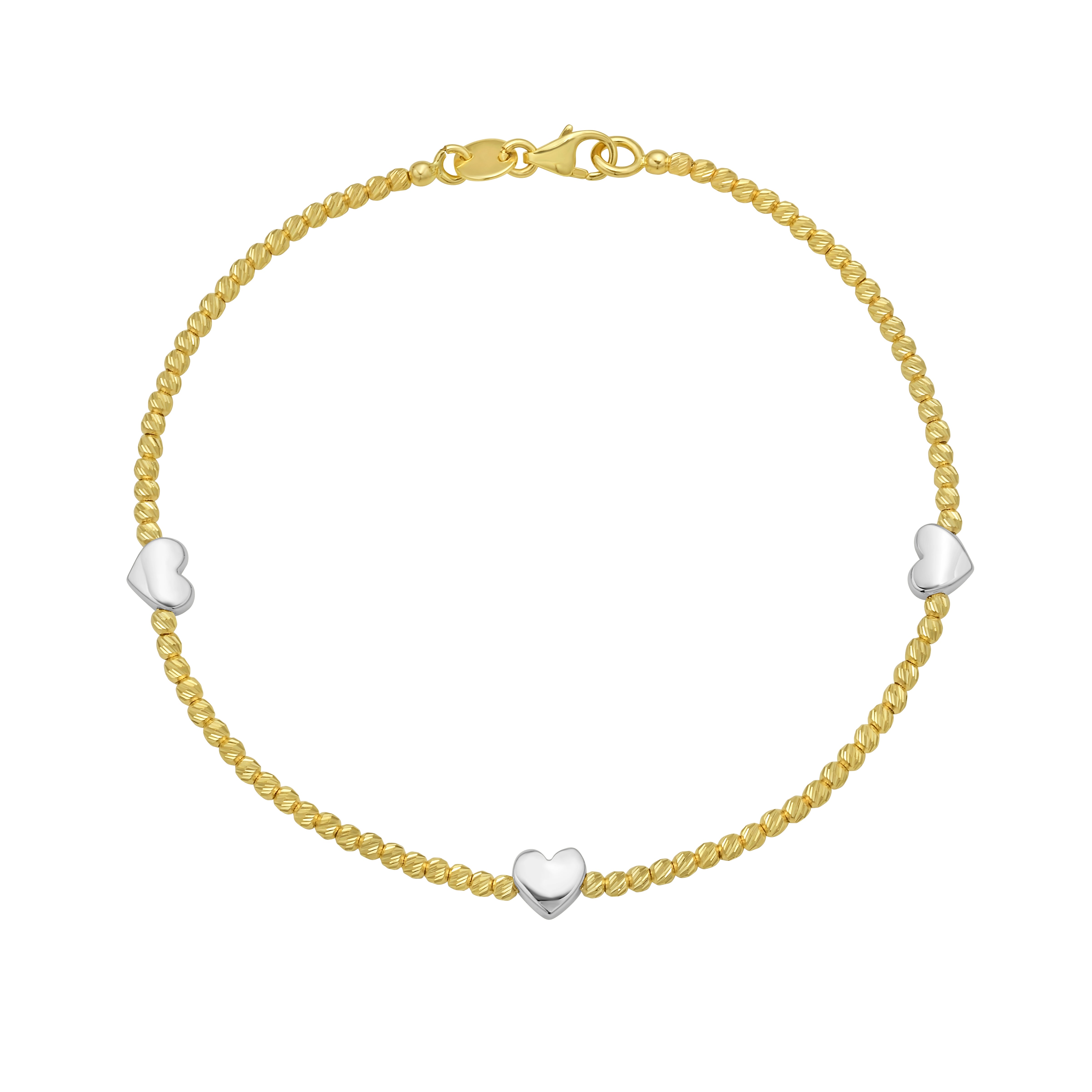 14K Heart Station Bead Bracelet