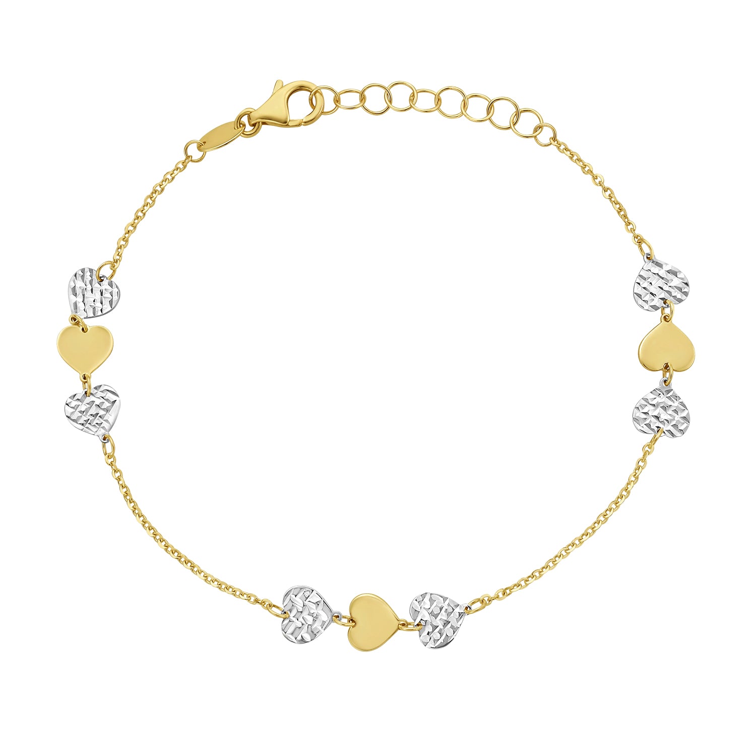 14K TT Diamond-Cut Heart Bracelet